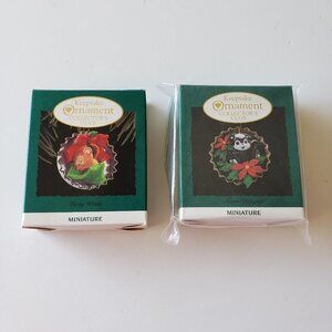 NWT Hallmark Keepsake Ornament 1993 Forty Winks and 1994 Sweet Bouquet Miniature